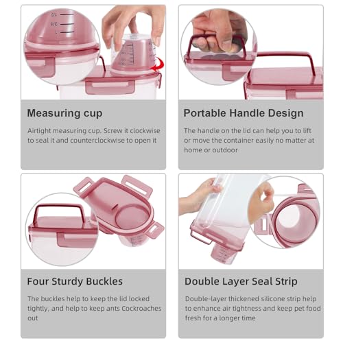 LEAWALK Airtight Small Cat Dog Pet Food Storage Containers BPA Free, with Large Pour Spout/1 Measuring Cup/ 4 Safety Locks and Double-layer Silicone Strip (Clear Pink, 3L-1pack) - color: Clear Pink, size: 3L-1pack