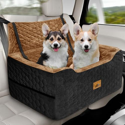 Dog Car Seat for Medium/Large Dog Booster Seat Under 60 lbs or 2 Small Dogs, Multi-Functional Pet Car Seat with Thick Cushion, 2 Safety Leashes(BlackBrown) - color: BlackBrown
