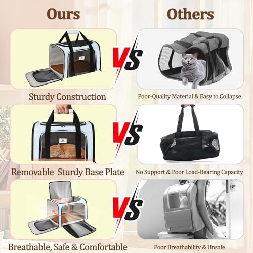 Cat Carrier - Cat Carrier Soft with Plush Pad & Cooling Mat, Easy-Load 4-Side Zipper & 3-Side Mesh Ventilation, Pet Carrier Airline Approved for Cats/Dogs Up to 16 lbs, Blue - color: Blue