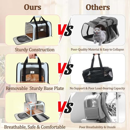 Cat Carrier - Cat Carrier Soft with Plush Pad & Cooling Mat, Easy-Load 4-Side Zipper & 3-Side Mesh Ventilation, Pet Carrier Airline Approved for Cats/Dogs Up to 16 lbs, Blue - color: Blue