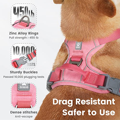 Pawaii No Pull Dog Harness with Pet ID Tag,Reflective Strips No Choke Front O Ring Breathable Mesh Adjustable Soft Padded Pet Vest with Easy Control Handle for Medium Dogs | Built for safer walks with a QR Pet ID Tag, front no pull clip, reflective trim,