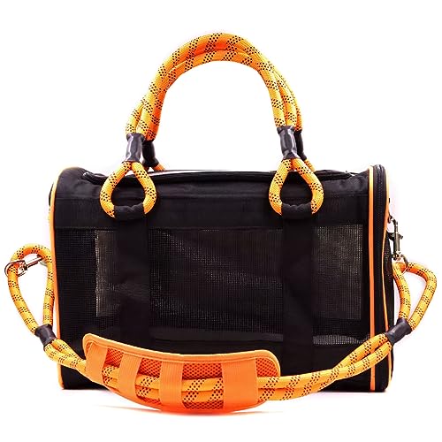 Buddy's Best Airline Approved Pet Carrier – Black & Orange Heavy Duty, Fits Under Seat, TSA Compliant, Ventilated Mesh Design w/Waterproof Base & Reflective Safety Strips - color: Black & Orange