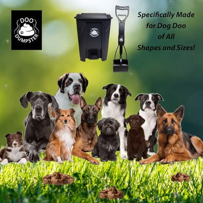 Doo Dumpster Set! (Fully Assembled) 5.2 GALLONS - The Biggest Outdoor Dog Poop Can On The Market. Odor Free, Dog Poop Can with Poop Scoop, Lid & Step Pedal, Outdoor Waste Can
