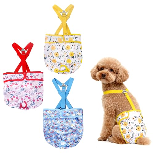 3 Pack Washable Dog Diapers Female with Suspenders Diaper for Dogs Reusable Dog Diapers Dog Period Panties for Doggie in Cycle (Medium) - size: M