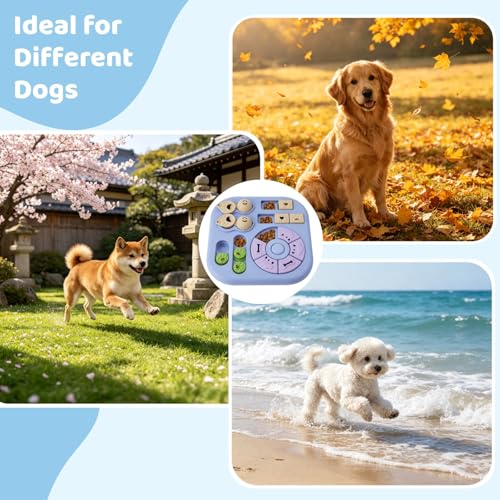 Dog Puzzle Toy, 4 in 1 Interactive Slow Feeder with Treat Dispensing Pet Enrichment Board, Mental Stimulation Food Puzzle, Non Slip Design