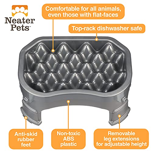 Neater Pet Brands – Neater Raised Slow Feeder Dog Bowl – Elevated and Adjustable Food Height - (6 Cup, Gunmetal)
