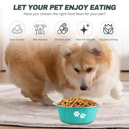 Stainless Steel Dog Bowls, Nonslip Rubber Bottom No Spill Proof Skid Metal Insulated Dog Bowls for Large Medium Small Breed Dogs (Green, 6.6 Cups/53 OZ) - color: Green, size: 6.6 Cups/53 OZ