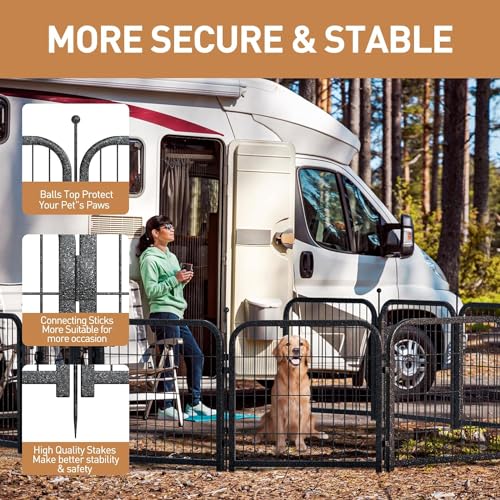 Metal Dog Playpen, 24" Inch Height 24 Panels, Ideal Dog Fence for Large/Medium/Small Dogs Indoor & Outdoor Bliss, Perfect Dog Pen for Camping, Yard and RV | Black-Silver - size: 24"High, style: 24 Panels