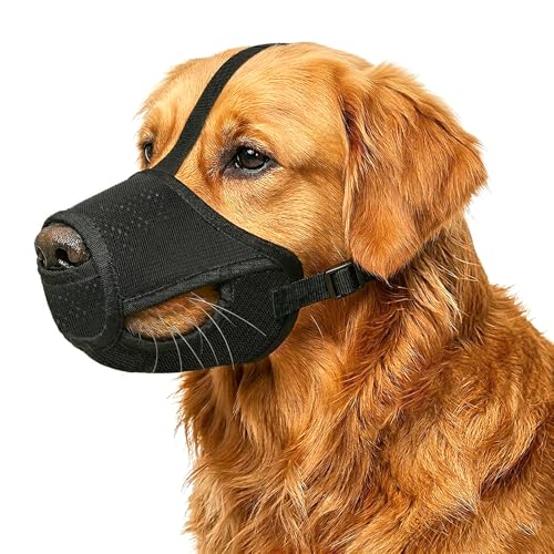 Dog Muzzle – Mesh Soft Muzzle for Small Medium Large Sized Dogs, Adjustable for No Bark, Scavenging, Licking & Chewing, Prevent Biting, Black (L) - size: L