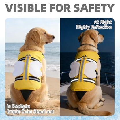 KOOLTAIL Dog Life Jacket, Cute Bee Front Float Dog Life Vest for Swimming Boating, Reflective Pet Lifesaver Swimsuit with Rescue Handle and Chin Float, Super Buoyancy for Puppy Small Medium Dogs, S