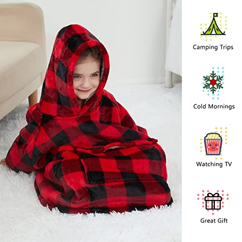 KFUBUO Wearable Blanket Hoodie for Kids Toddlers Sherpa Blanket Sweatshirt With Pocket Cute Hoodies 2-6 Year Old Girl Boy Red Plaid - color: Red Plaid, size: Kids 2-6YR