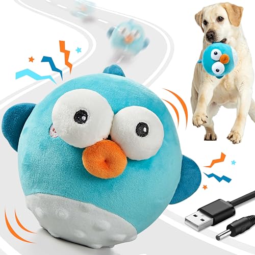 GUKCO Dog Toys,Rechargeable Crinkle Chew Interactive Squeaky Toy with Jumping Music Moving Ball for Small Medium Large Breed Puppy Toys to Keep Pets Busy (Puffer) - color: Puffer