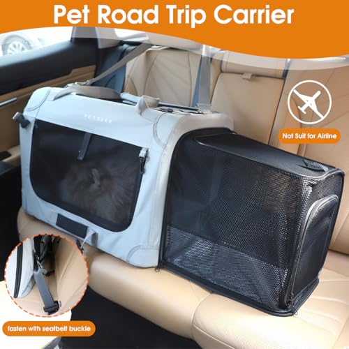 Extra Large Expandable Cat Carrier Soft Sided for Car, Portable Small Dog Carrier for 2 Cats, 24"x16.5"x16" Road Travel Folding Comfortable Design with Litter Box and Bowl