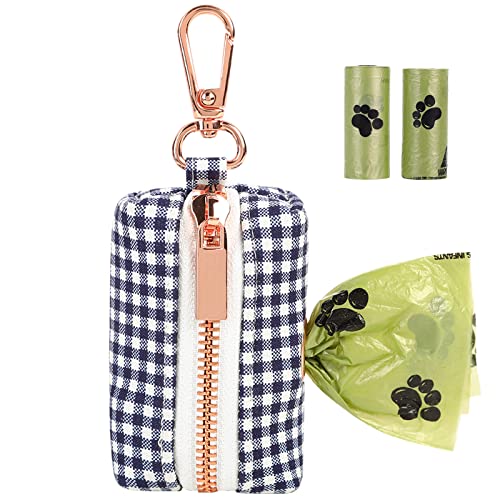 ARING PET Dog Waste Bag Dispenser, Cotton Doggy Poop Bags Holders Attach to Any Leashes, Portable Washable flamingo Pet Waste Pouch Dispenser with Metal Zipper - color: B:navyplaid