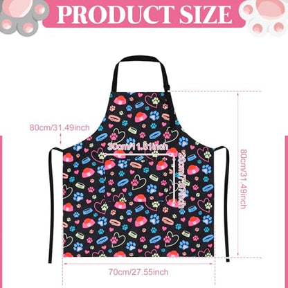 Dog Grooming Waterproof Apron with 2 Pockets, Cute Animals Puppy Dog Pets Apron - style: Dog Collar and Bowl