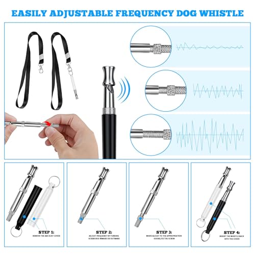2 PCS Dog Whistles,Professional Recall Dog Training Whistle with Lanyard,Adjustable Ultrasonic Silent Dog Recall Whistles,Dog Whistle to Stop Barking Neighbors Dog,Dog Barking Stopper (Black+White) - color: Black+White