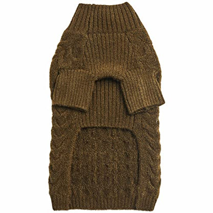 Blueberry Pet Classic Fuzzy Textured Knit Pullover Turtle-Neck Dog Sweater in Dark Olive, Back Length 14", Pack of 1 Clothes for Dogs - color: Dark Olive, Turtle-neck, size: 14 inch
