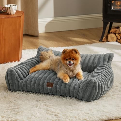 Bedsure ComfyFleece™ Cute Cat Couch for Pets - As Seen on TV on Good Day New York, Small Medium Dog Bed, Supportive Couch Bed for Small Dogs, 30 Inch, Warm Grey - color: Warm Grey, size: 30x20x10"