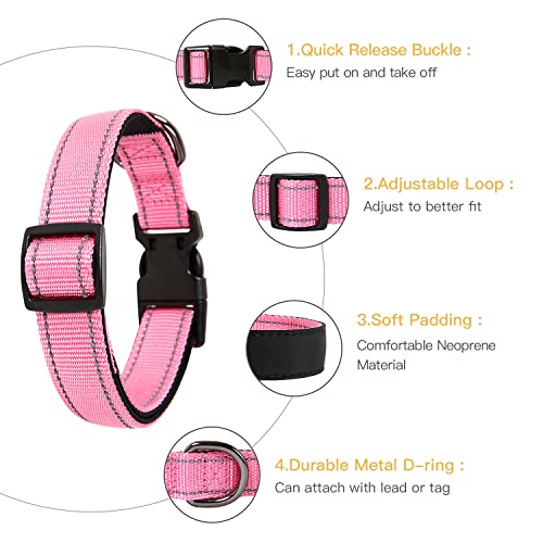 HEELE Dog Collar, Reflective Dog Collar, Soft Neoprene Padded Breathable Nylon Pet Collar Adjustable for Small Dogs Puppy, Pink, XS(7.87-11.81") - color: Pink, size: X-Small (7.87-11.81")