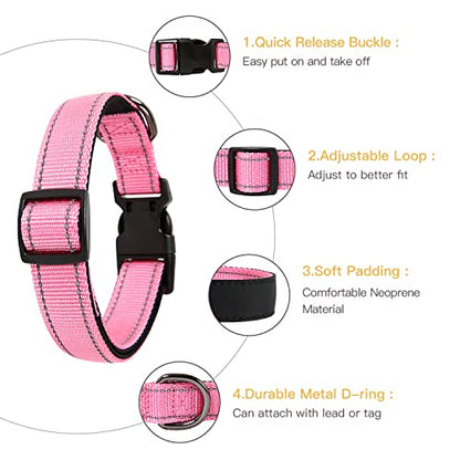HEELE Dog Collar, Reflective Dog Collar, Soft Neoprene Padded Breathable Nylon Pet Collar Adjustable for Small Dogs Puppy, Pink, XS(7.87-11.81") - color: Pink, size: X-Small (7.87-11.81")