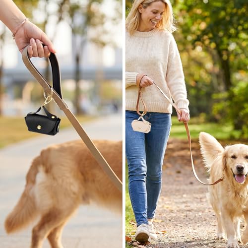 2PCS Leather Dog Poop Bag Dispenser Portable and Reusable Doggie Poop Bags Holder Waterproof Anti-Slip Clip Pet Waste Bag Holders for Walking Any Leash, Opening for Easy Dispensing
