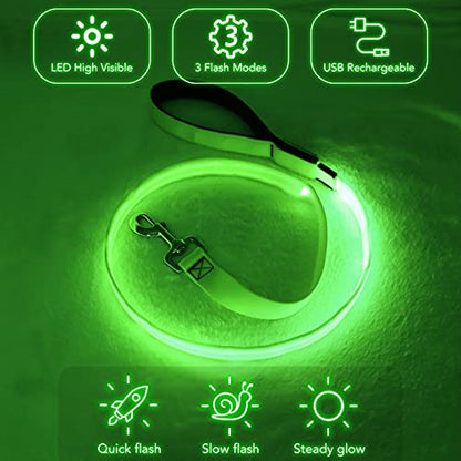 Colaseeme LED Light Up Dog Leash, USB Rechargeable (4FT,Green) | Glow in dark, reflective, USB-C rechargeable, bright LED for night safety, fits small to large dogs - color: Green, size: 4FT