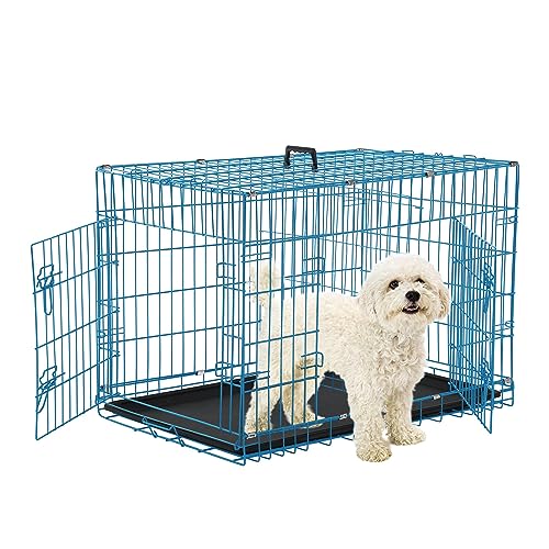 Foldable Dog Crate, 24 Inch, Blue, Portable, Easy to Clean, Safe and Secure Construction, Ideal for Travel and Indoor Use - color: Blue, size: 24 inch