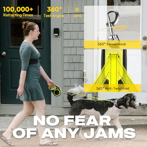 Fida Retractable Dog Leash, Reflective 16ft Heavy Duty Pet Walking Leash for Small/Medium Dog up to 26 lbs, Tangle Free. One-Hand Brake (Small, Neon Yellow) - color: Neon Yellow, size: Small