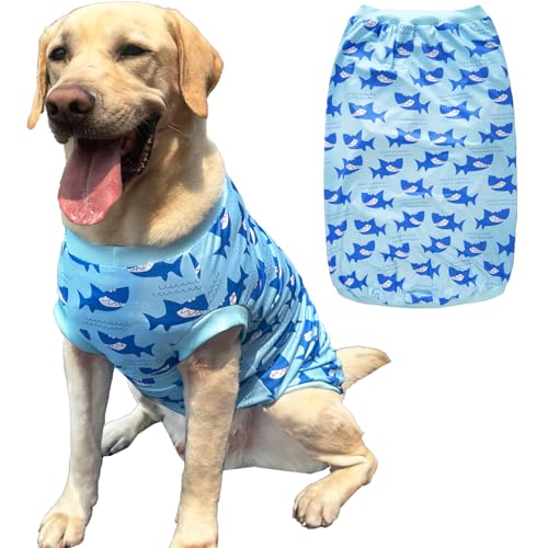 Pet Dog Blue Sleeveless T Shirts with Shark Pattern Printed pet Clothes Soft Breathable Vest for Large Dogs X-Large,Shark - color: Shark, size: XL