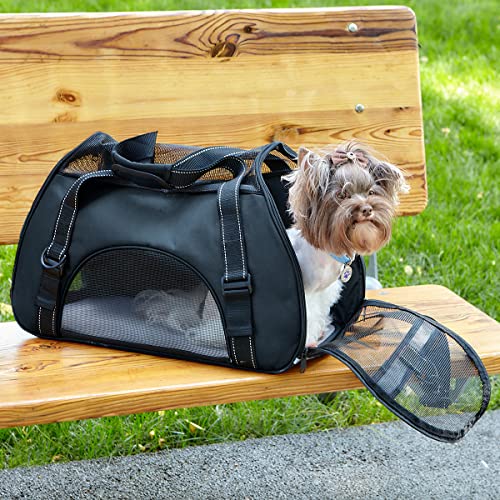 Dogline Carrier Bag Airline Approved Carrier for Dogs and Cats, Size M, Black - color: Black, size: H 13" x W 9" x L 21"