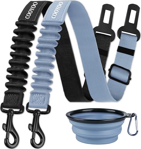 COOYOO Dog Seat Belt,3 Piece Set Retractable Dog Car Adjustable Seatbelts for Vehicle Nylon Pet Safety Heavy Duty & Elastic & Durable Car Harness for Dogs - color: Set 07-Black+Grey Blue