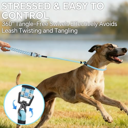 QQPETS Adjustable Slip Lead Dog Leash, Hands Free Waist Leash for Dog Walking, Reflective Training Lead with 360° Swivel Anti-Tangle, 4-7 ft Length for All Breeds - color: Blue Plaid