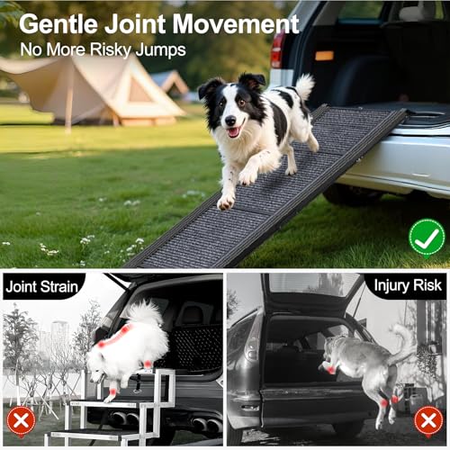 Dog Ramp for Car 63" Long & 17.3" Wide Portable Dog Ramps for Large Dogs with Non-Slip Rug Surface Dog Car Ramp for SUV Car & Truck, Folding Dog Ramp Up to 250LBS - size: Upgraded 63" L x 17.3" W