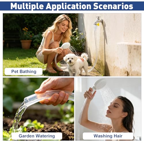Dog Shower Hose Attachment for Faucet - 6.5ft Sink Hose for Bathtub Faucet | with Showerhead and Tie Connector, Portable Sink Hose for Fits Round Bathtub Faucet, Bathroom, Wash hair, Outdoor Cleaning