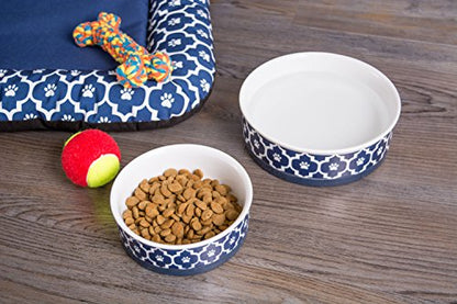Bone Dry Lattice Collection Pet Bowl & Canister, Single Dish, Medium 6x2", Nautical Blue - color: Nautical Blue, size: Medium Single Dish, 6x2"