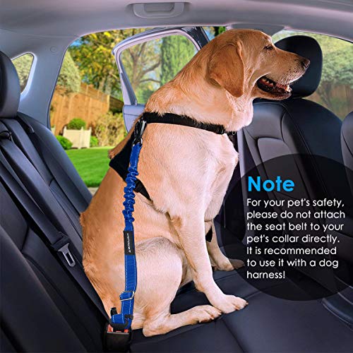 URPOWER 3-in-1 Dog Seat Belt for Car, 2 Pack Adjustable Bungee Dog Car Harness with Seatbelt Buckle & Latch Hook, Reflective & 360° Swivel Heavy Duty Pet Safety Belts for Dogs and Cats - color: Blue