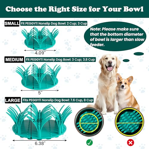 PEGGY11 Grass-Shaped Silicone Slow Feeder Insert for Dog Bowl | Upright grass-blade texture, Suction cup base, Food-grade material, Dishwasher-safe, Mealtime enrichment - size: 4.09'' x 4.09''