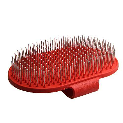 Emours Pet Rubber Grooming Brush Massager with Adjustable Loop Handle and Stainless Steel Pin - color: Random
