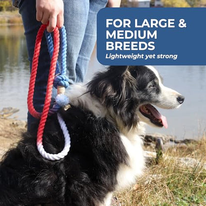 Patriotic 5 ft Braided Cotton Rope Leash for Medium & Large Dogs – Enjoy Tangle-Free Walks with Soft Comfortable Grip & Reliable Control Durable for Daily Walks, Training & Special Moments - USA Leash - color: USA Leash
