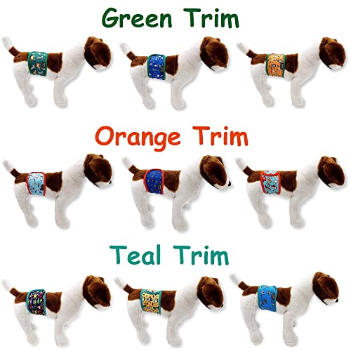 Pack of 3 Dog Belly Band Puppy Diapers Male Boy Belly Wrap Reusable Washable for Small Dog Breeds (L: Waist 15" - 17", Teal Trim) - color: Pack of 3 - Teal Trim, size: L: Waist 15" - 17"