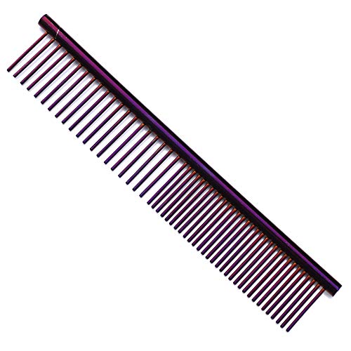 ZoCr Stainless Steel Pet Comb for Dogs Cats, Pet Grooming Comb with Different Spaced Rounded Teeth (Purple) - color: Purple