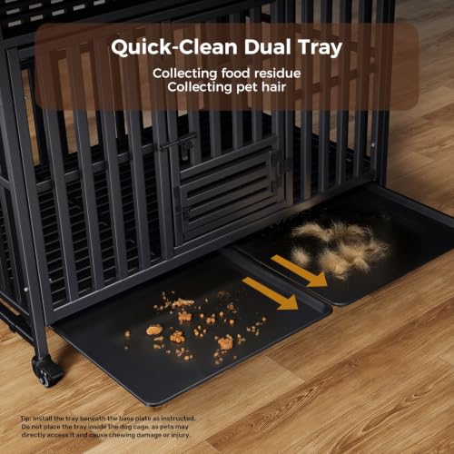Heavy Duty Dog Crate, Escape-Proof Indestructible Cage for High-Anxiety Dogs, 3-Door Kennel with 4 Lockable Wheels and 2 Removable Trays Ideal for Large & Medium Breeds (49in) - size: 49.0"L x 29.2"W x 37.0"H