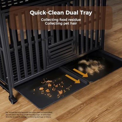 Heavy Duty Dog Crate, Escape-Proof Indestructible Cage for High-Anxiety Dogs, 3-Door Kennel with 4 Lockable Wheels and 2 Removable Trays Ideal for Large & Medium Breeds (49in) - size: 49.0"L x 29.2"W x 37.0"H