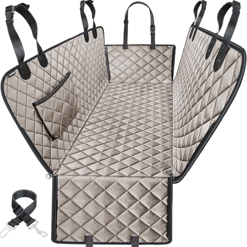 URPOWER Dog Car Seat Cover for Pets 100% Waterproof Seat Cover Hammock 600D Heavy Duty Scratch Proof Nonslip Durable Soft Back Seat Covers for Full Size Trucks - color: Khaki, size: XL - 60" Length