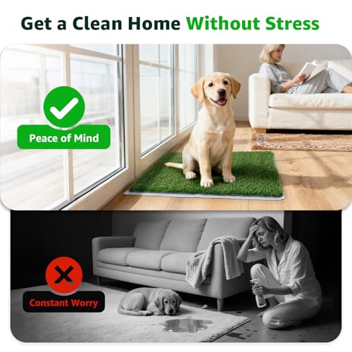 Artificial Grass Pad for Dogs Potty: 33.2X20.8 Inches Fake Grass for Dogs Puppy Potty Training to Pee and Poop on Balcony, Backyard, Patio, Apartment - Protect Floor and Furnitures, 2X Faster Drainage - size: L-33.2"X20.8"
