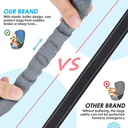 SlowTon Dog Seat Belt, Double Dog Seatbelt Adjustable Vehicle Safety Leash with Elastic Bungee Buffer, Reflective No Tangle Y Shape Two Dog Harness Seat Belt Splitter for Pets Car Trip (Grey, S) - color: G.Grey, size: 2 Small in 1