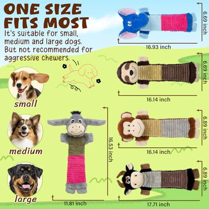 No Stuffing 5 Pack Dog Squeaky Toys,Dog Chew with Crinkle and Squeaker, Cute Animal Plush to Keep Them Busy, Suitable for Large to Small Breeds - color: Grey,blue,balck,khaki,coffee