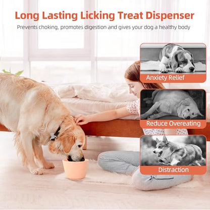 Dog Slow Feeder Lick Bowl, Non-Slip Dog Licking Treat Dispenser, Slow Feeder Bowls for Small Medium Large Breed Dogs, Anxiety Relief & Anti-Choking, BPA Free Silicone (Light Orange, 1.6 Cup) - color: Light Orange