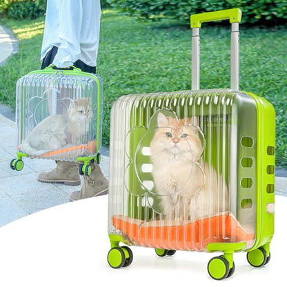 Transparent pet Suitcase, Transparent Rolling Travel Suitcase, Breathable Design for Cats and Dogs