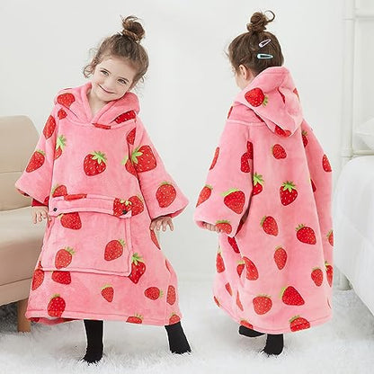 KFUBUO Wearable Blanket Hoodie for Kids Toddlers Sherpa Blanket Sweatshirt With Pocket Cute Hoodies 2-6 Year Old Girl Birthday Gifts Strawberry - color: Printing-strawberry, size: Kids 2-6YR